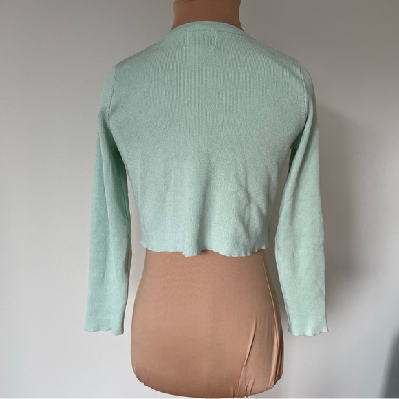 SNDYS Sage Green Ribbed Cropped Viscose Sheer Knit Cardi Cardigan Sweater EUC S - Picture 7 of 12